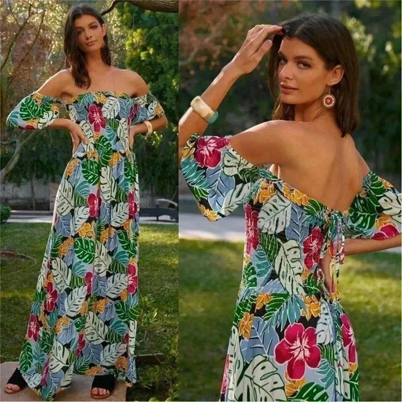 Floral Print Off-The-Shoulder Maxi Dress - Picture 1 of 4